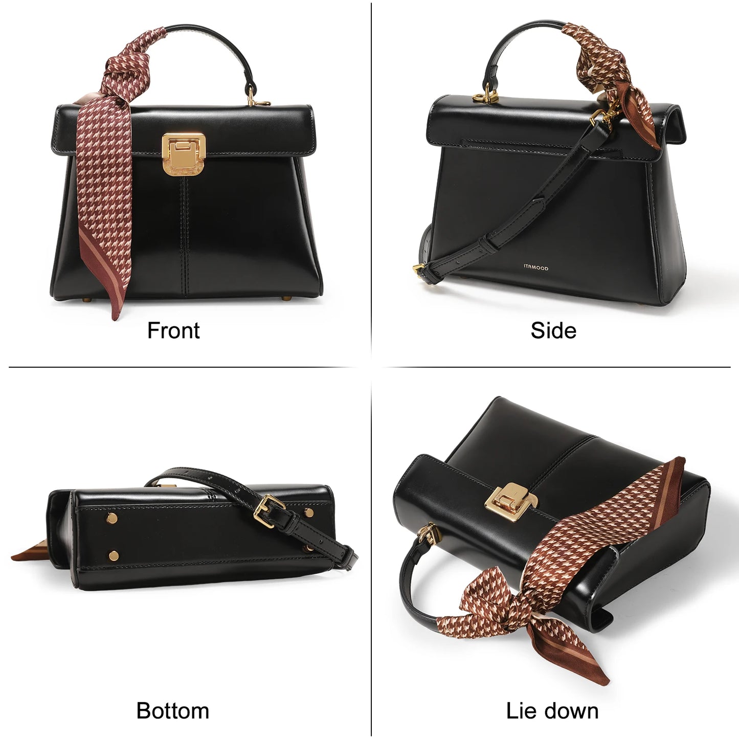 Chic & Veelzijdige ITAMOOD Echt Leren Handtas: Luxe Dames Schoudertas met Stylish Sjaal Detail