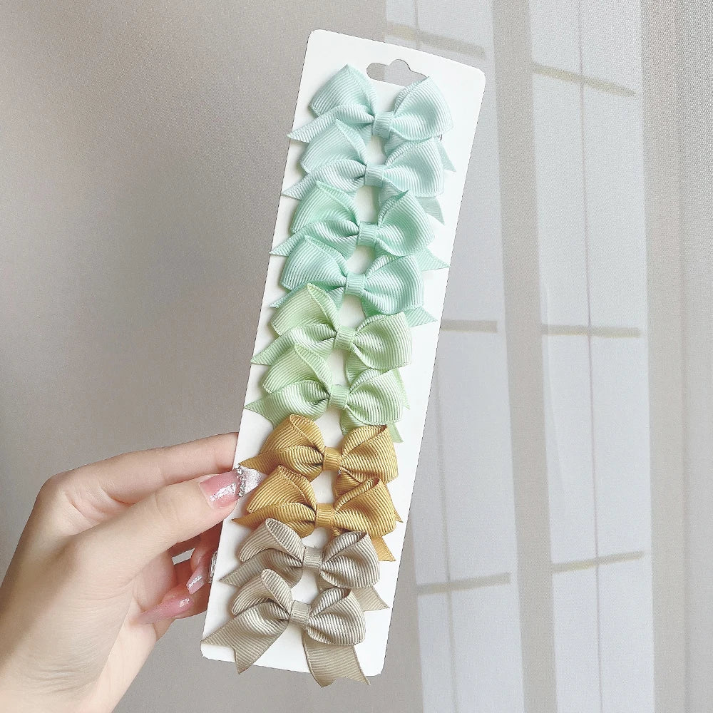 Charmante 10-delige set van 1,9'' effen kleur lint haarclips voor meisjes – Schattige handgemaakte strik mini haarspeldjes voor stijlvol haaraccessoires!