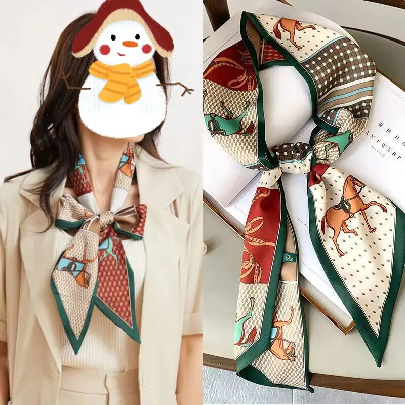 Elegante lange zijden sjaal voor stijlvolle vrouwen - veelzijdige halsband, haarband en foulard met paardenprint - nieuwe lente collectie 2021