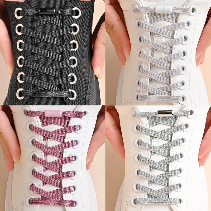 Kleurige Elastische Schoenveters zonder Knoop met Stijlvolle Gespen - Perfect voor Kinderen en Volwassenen!
