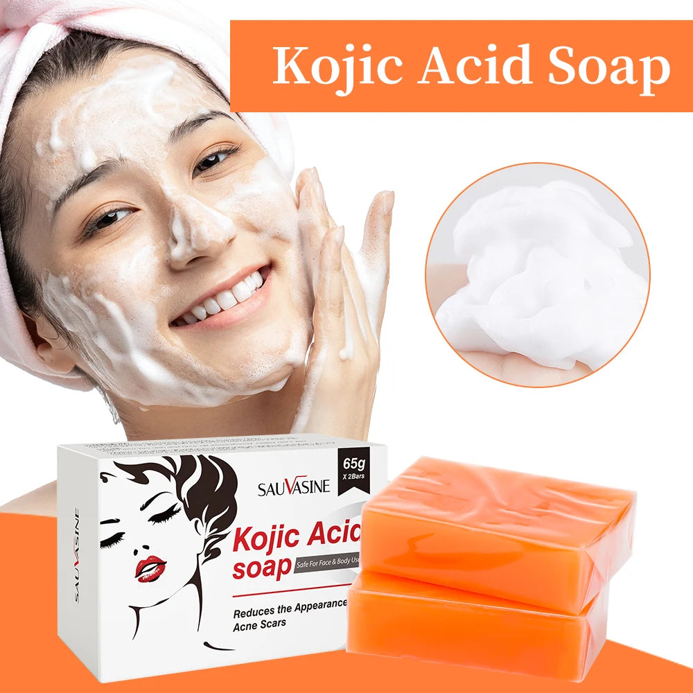 Set van 2 Handgemaakte Kojinezuur Zeep - Zachte Verhelderende Exfoliator voor Gezicht en Lichaam, Voedende en Witte Reinigingszeep