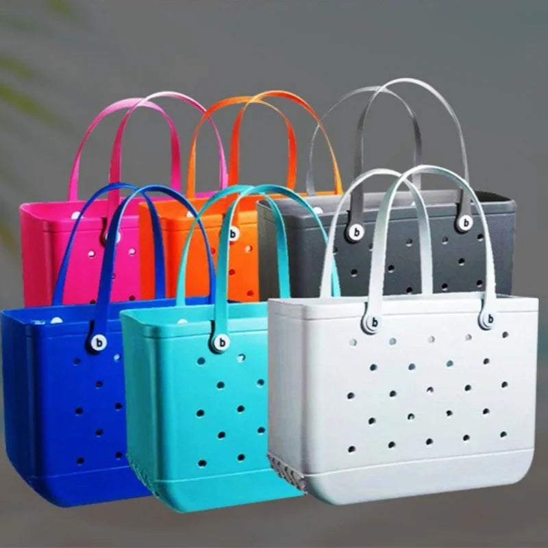 Stijlvolle Grote Eva Strandtas - Perfect voor Moeders! Veelzijdige Luiertassenopslag, Zomer Rubber Tote, en Effen Kleur Jelly Strandorganizer voor Al Je Essentiële Spullen.