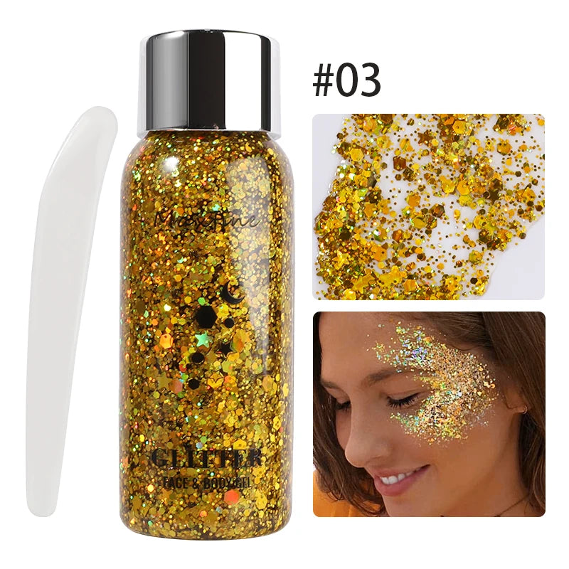 Multifunctionele Lichaams- en Gezichtsglittergel - Langdurige, Waterdichte Oog- en Haartinten voor Feest- en Podiumglamour
