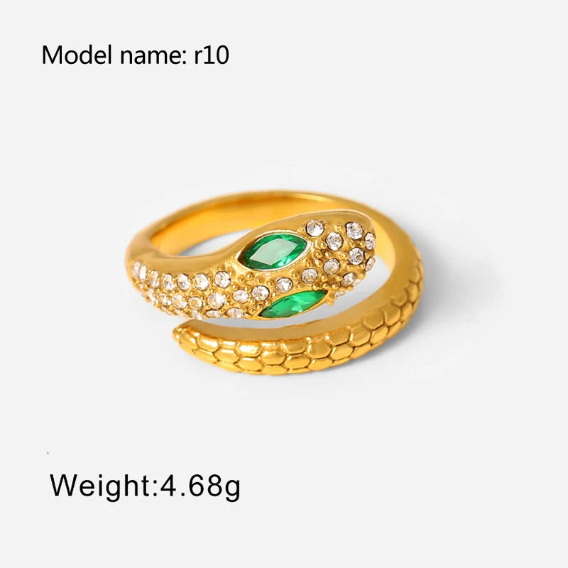 2025 Retro Hollow Zirconringen voor Vrouwen – Luxe Gouden Slangontwerp Trendsettende RVS Sieraden