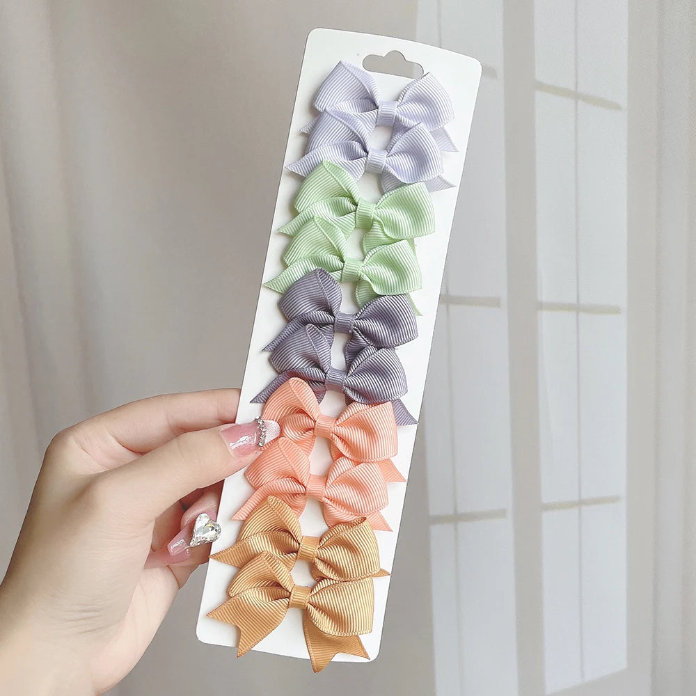 Charmante 10-delige set van 1,9'' effen kleur lint haarclips voor meisjes – Schattige handgemaakte strik mini haarspeldjes voor stijlvol haaraccessoires!