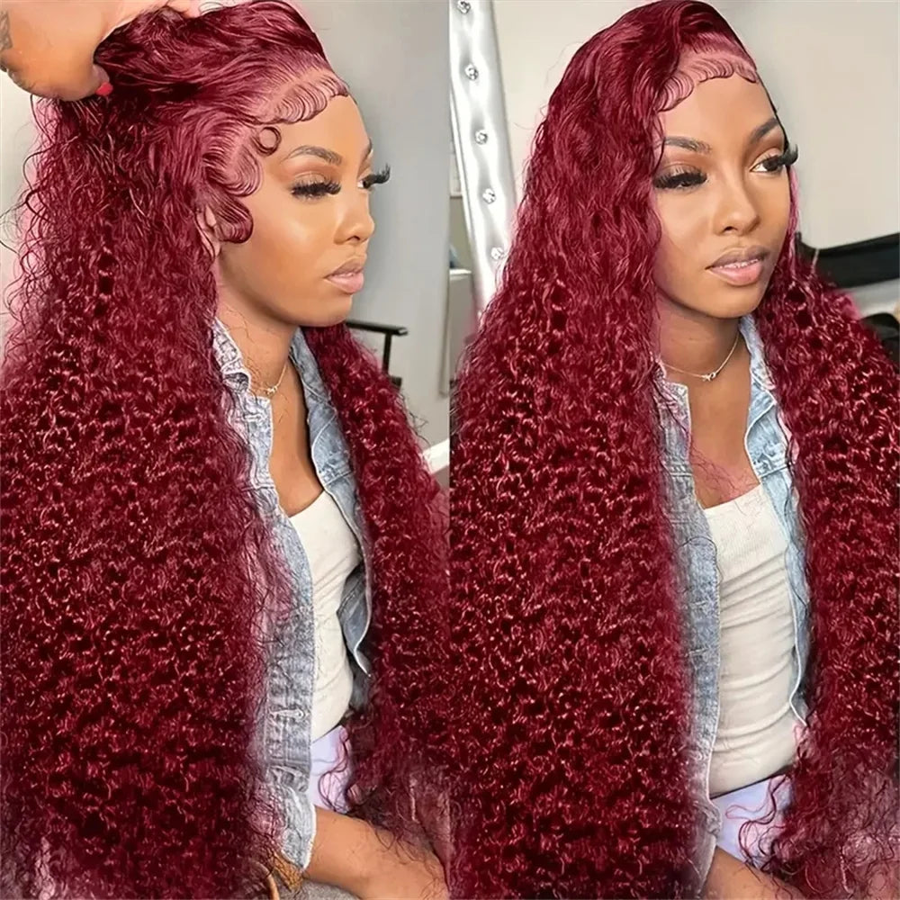 Verbluffende Bourgondische Diepe Golfrandparrucca - 13x4 & 13x6 HD Gekleurde 99J Rode Lace Front Mensenhaar Parrucas voor Zwarte Vrouwen