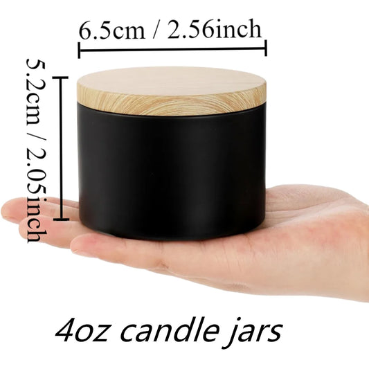 4oz Candle Jars with Wooden Lids | Empty Metal Candle Tins for Candle Making | Black & White Containers