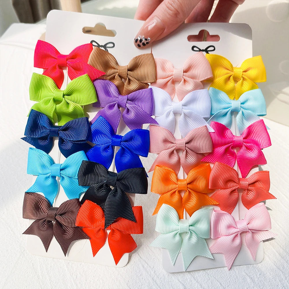 Charmante 10-delige set van 1,9'' effen kleur lint haarclips voor meisjes – Schattige handgemaakte strik mini haarspeldjes voor stijlvol haaraccessoires!