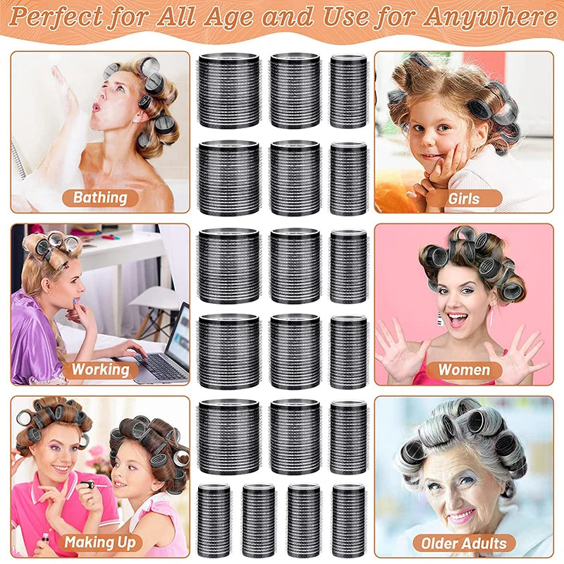 13-delige Zwarte Zelfklevende Haarrollers voor Makkelijk Heatless Krullen en Volume - Ideale Doe-Het-Zelf Stylingen voor Stijlvolle Pony's!