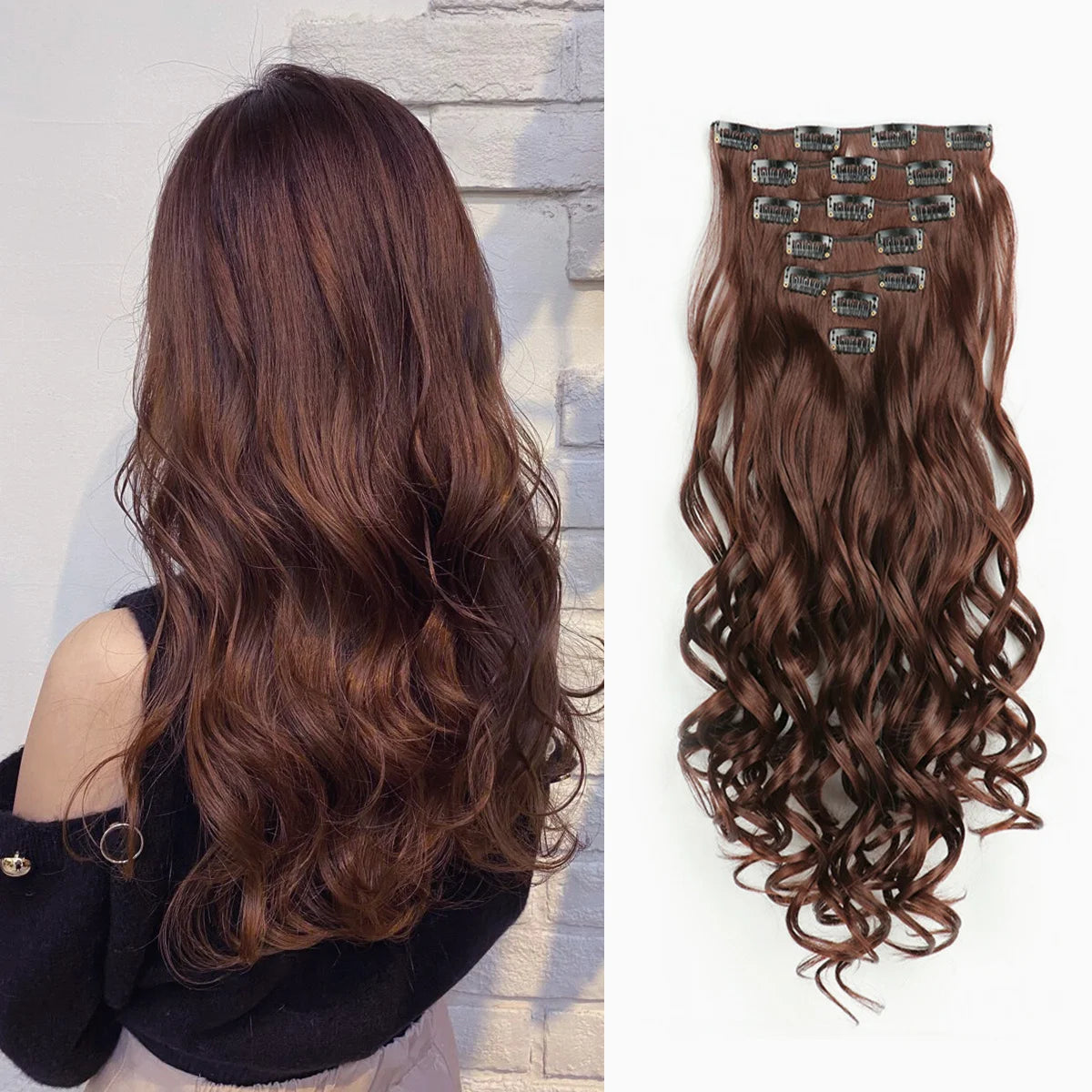Luxe 22-Inch Krullend Golvend Clip-In Haar Extensions - 7-Delige Set voor een Volle Hoofd met Adembenemend Haar voor Vrouwen en Meisjes!