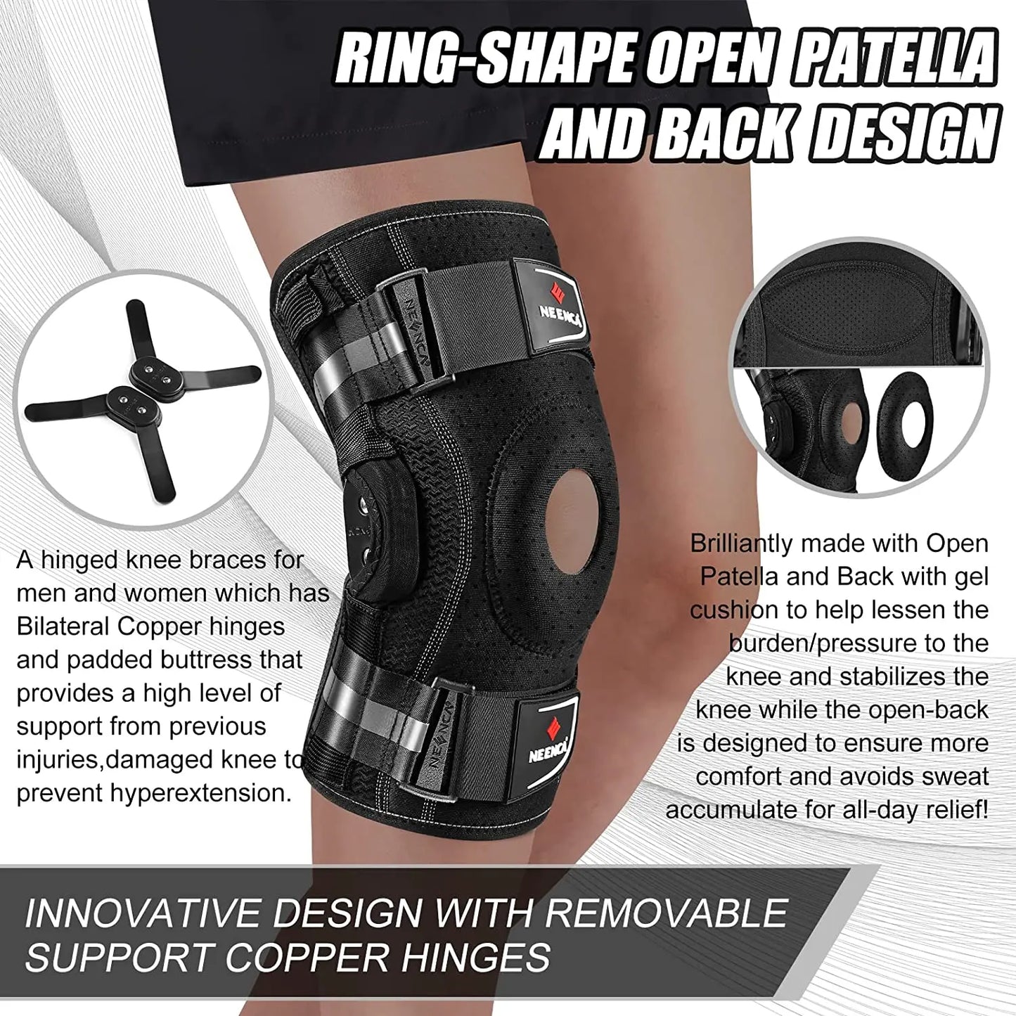 Ultieme NEENCA Scharnierkniebandage - Expertondersteuning voor Kniepijnverlichting met Zijdestabilisatoren, Perfect voor Artritis, Meniscusscheuren, en ACL/PCL Herstel