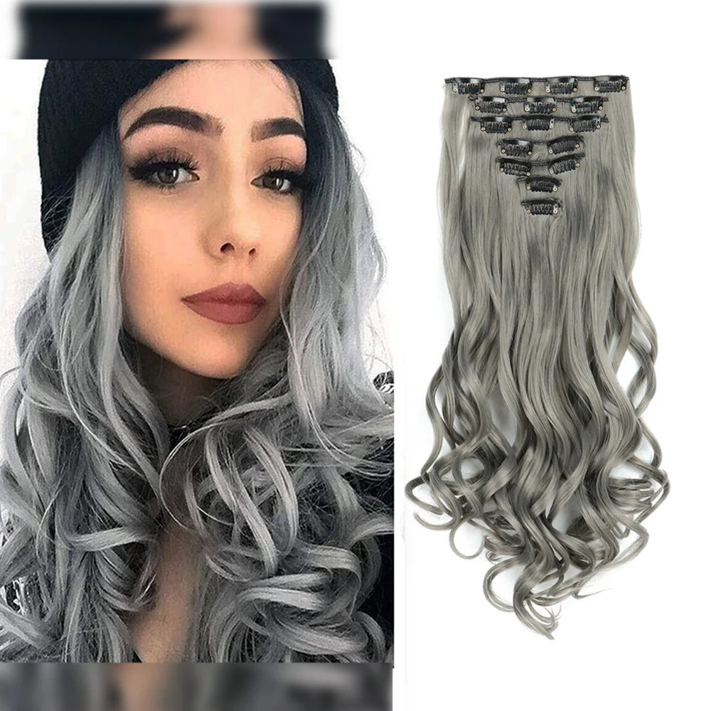 Luxe 22-Inch Krullend Golvend Clip-In Haar Extensions - 7-Delige Set voor een Volle Hoofd met Adembenemend Haar voor Vrouwen en Meisjes!