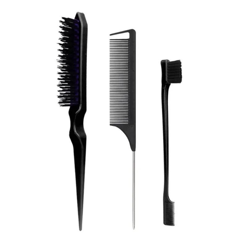 Ultieme 3-delige Haarstyling Kam Set - Teasing Borstel, Rat Tail Kammen & Rand Borstel voor Perfecte Vlechtstyling!