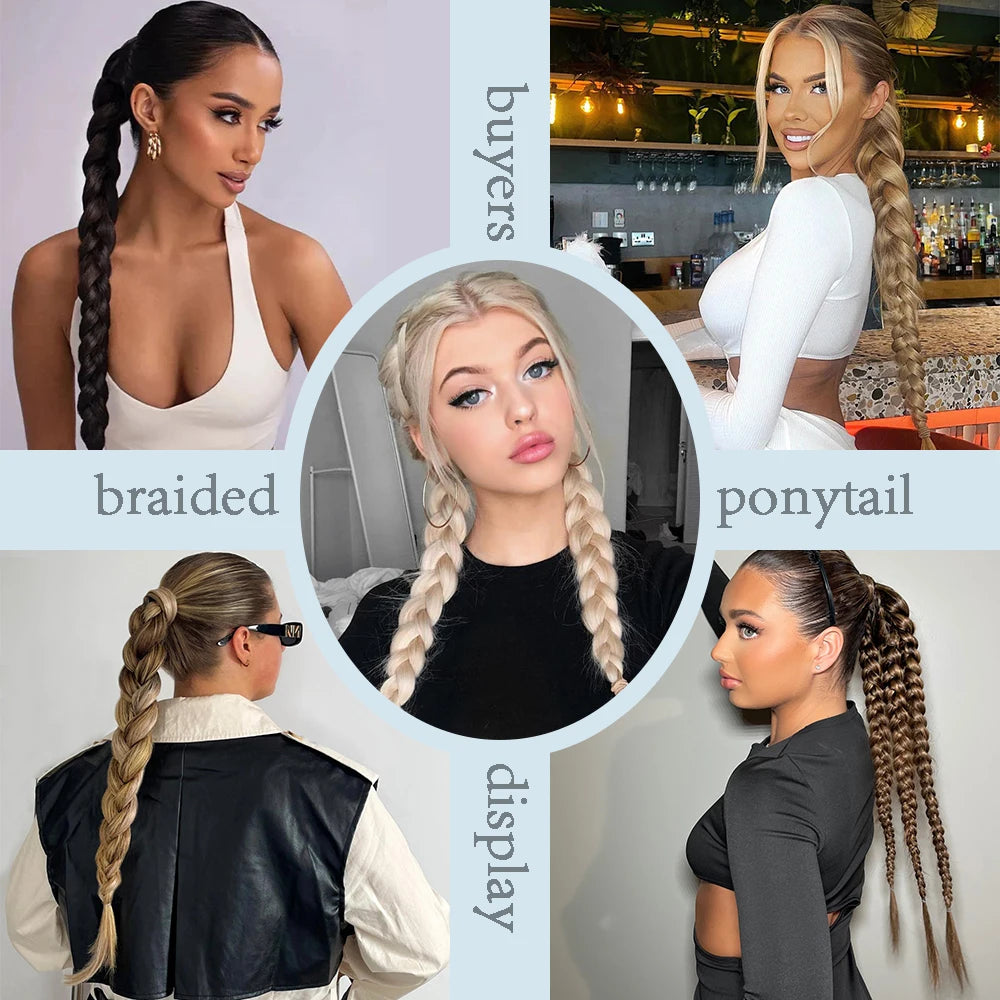 Luxe 24-Inch Synthetische Lange Twist Vlecht Paardestaart Extensions met Rubberband - Perfect voor Dagelijkse Styling en Boksliefhebbers