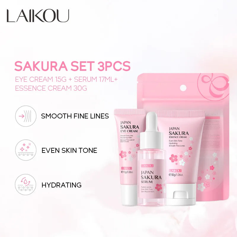 Revitaliseer je huid met de LAIKOU Sakura Complete Care Set: Reinigingsgel, Crème, Serum, Tonic - Hydraterend, Verhelderend, Firming en Vochtinbrengend!