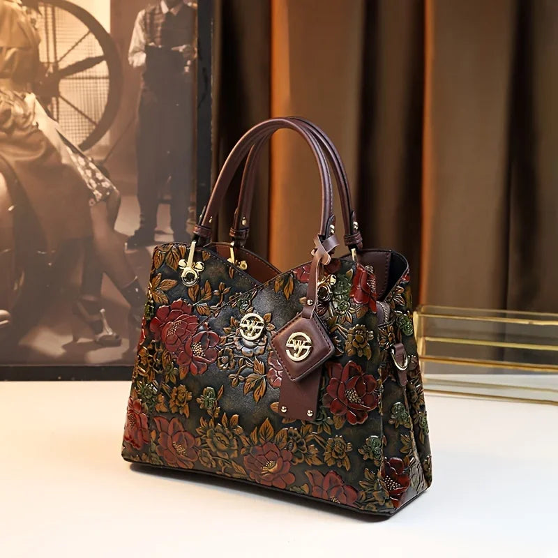 Chic Vintage Bloemen Handtas - Elegante PU Leren Schoudertas & Mode Crossbody Tas voor Vrouwen