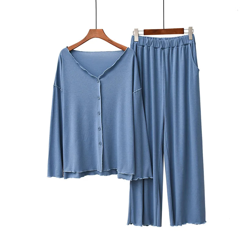 Gezellige en Chique Dames 2-delige Winter Loungewear Set - Stijlvolle Lange Mouwen Pyjama en Zachte Cardigan voor Ontspanning in Lente en Herfst