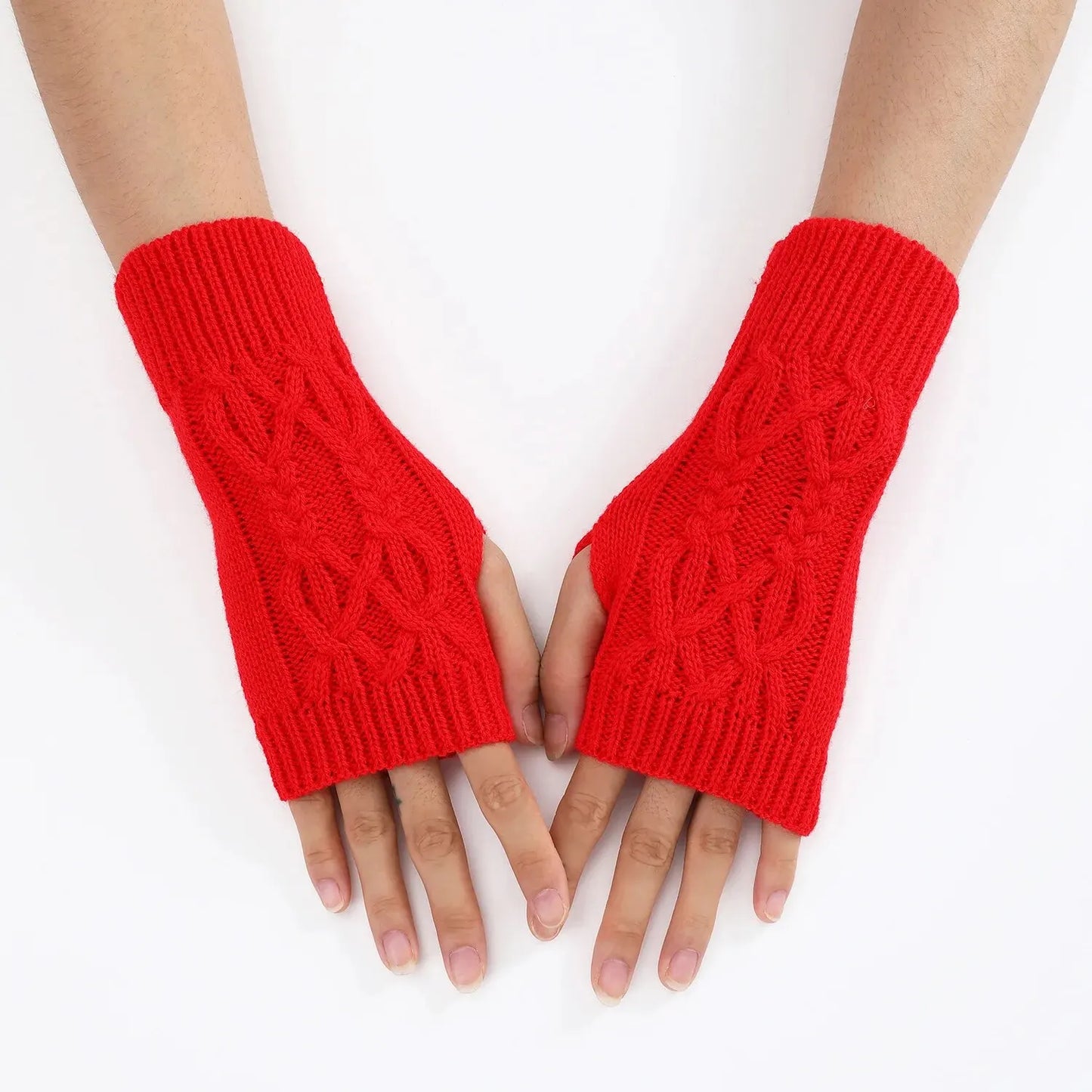 Gezellige Winter Dames Halve Vingerhandschoenen - Zachte Wolachtige Gebreide Ontwerp in Elegant Zwart en Wit