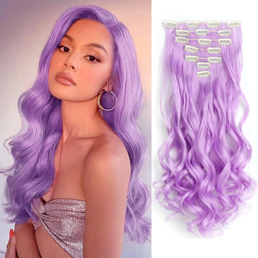 Luxe 22-Inch Krullend Golvend Clip-In Haar Extensions - 7-Delige Set voor een Volle Hoofd met Adembenemend Haar voor Vrouwen en Meisjes!