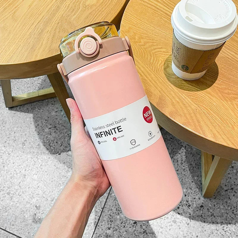 Extra-grote 1L/1.2L Geïsoleerde Thermosfles met Rietje - Stijlvolle RVS Thermische Waterfles voor Heet en Koud Drank, Vacuümfles en Thermosbeker