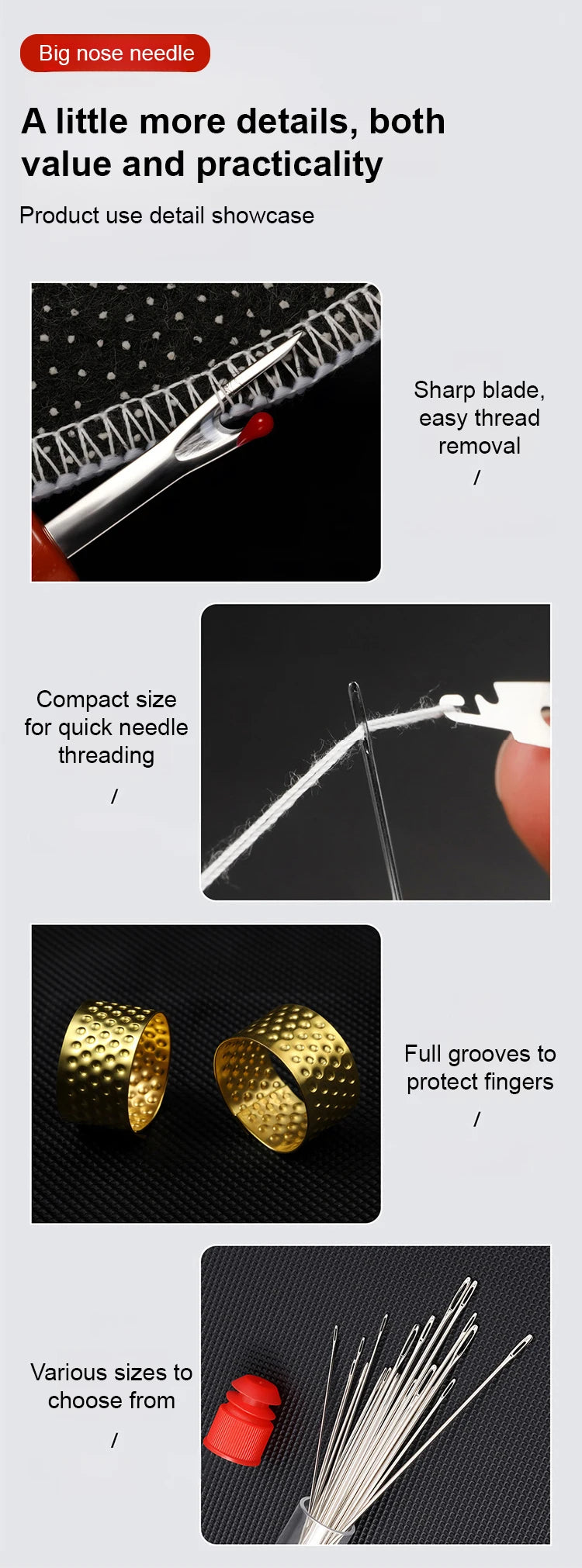 Kit de couture 34 pièces aiguilles gros chas en acier outils réparation vêtements loisirs créatifs DIY