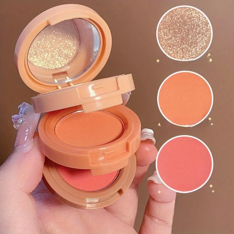 Ultimate 3-in-1 Blush Palette: Langdurige Waterdichte Matte & Shimmer Highlighter voor Perfecte Make-up