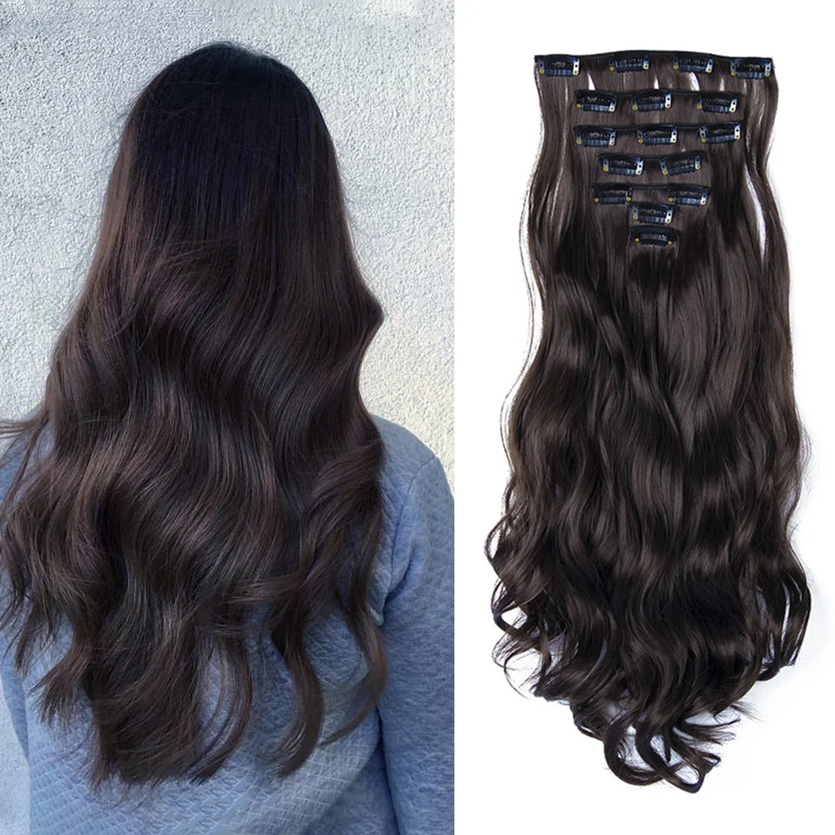 Luxe 22-Inch Krullend Golvend Clip-In Haar Extensions - 7-Delige Set voor een Volle Hoofd met Adembenemend Haar voor Vrouwen en Meisjes!