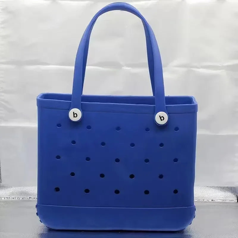 Stijlvolle Grote Eva Strandtas - Perfect voor Moeders! Veelzijdige Luiertassenopslag, Zomer Rubber Tote, en Effen Kleur Jelly Strandorganizer voor Al Je Essentiële Spullen.
