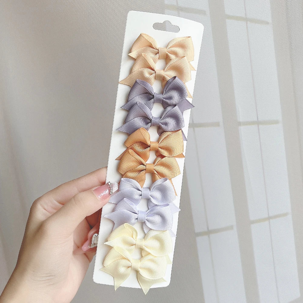 Charmante 10-delige set van 1,9'' effen kleur lint haarclips voor meisjes – Schattige handgemaakte strik mini haarspeldjes voor stijlvol haaraccessoires!