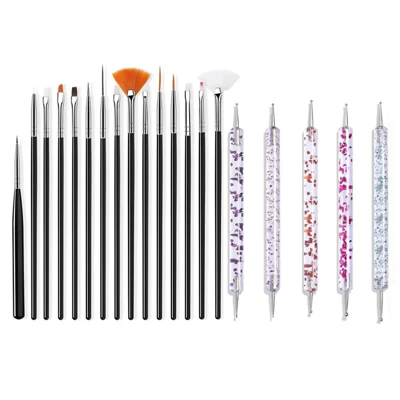 Ultimatieve Nail Art Penseelset: 5 of 20 Professionele Ontwerptools voor Indrukwekkend Schilderen, Tekenen en Dots - Perfect voor Manicures!