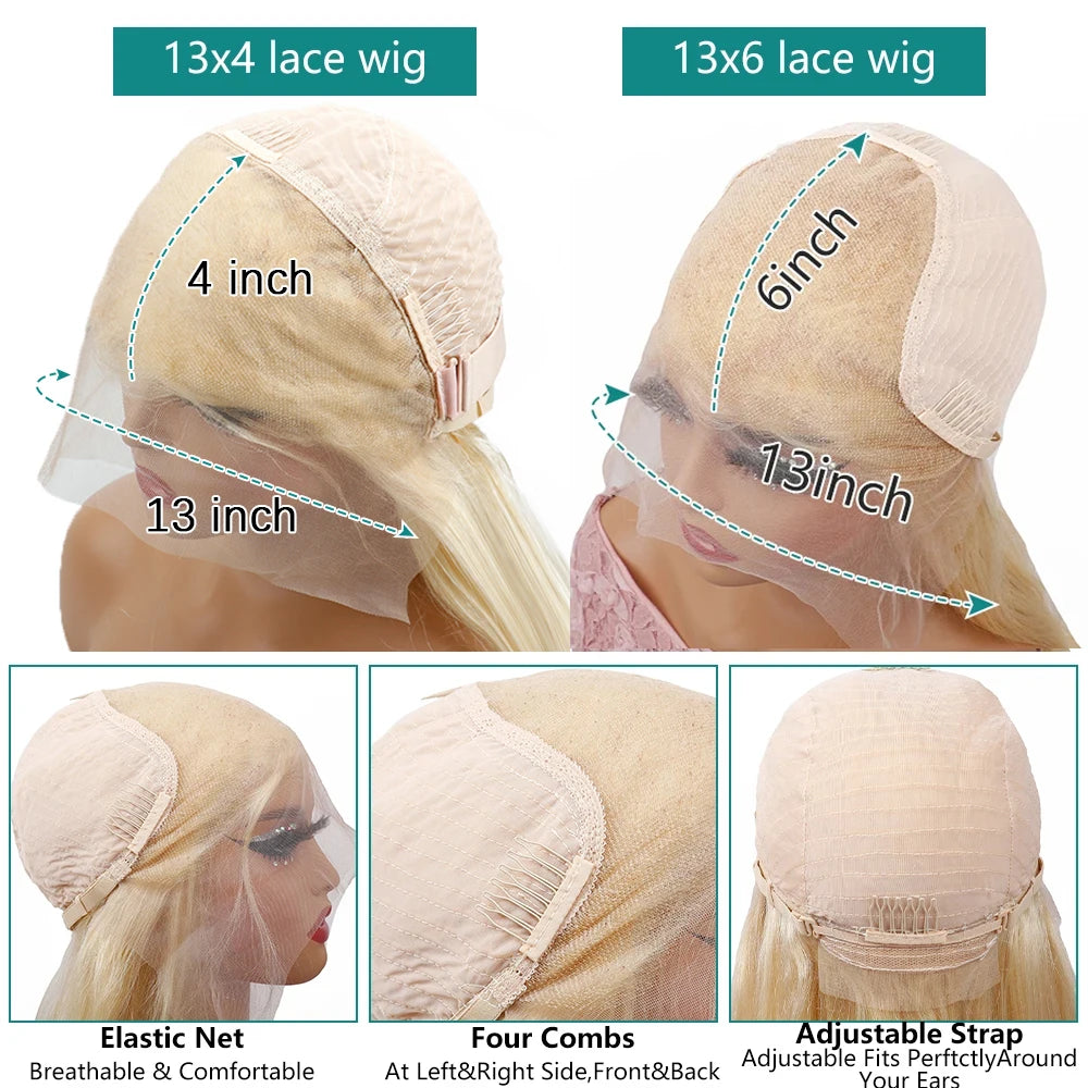 Verbluffende Blonde Body Wave Lace Front Wig – HD Transparante Lace 13x4/13x6, Voorgeplukte Mensenhaar 613 met Volle Front en 200% Dichtheid