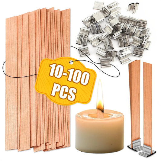 DIY Wood Wick Candle Kit with Metal Bases Smokeless Crackling Wicks for Soy Wax Scented Candle Making