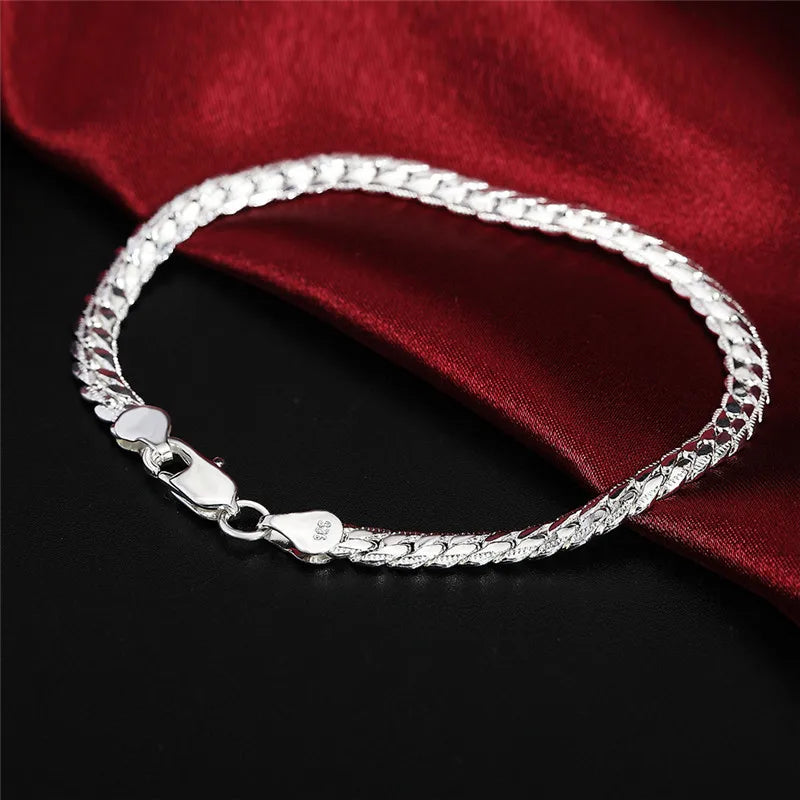 Elegante 925 Sterling Zilveren Platte Zijde Kettingarmband - 6mm, Verstelbaar 18/20cm, Met Kreeftsluiting - Perfect Huwelijks- en Verlovingscadeau voor Hem en Haar
