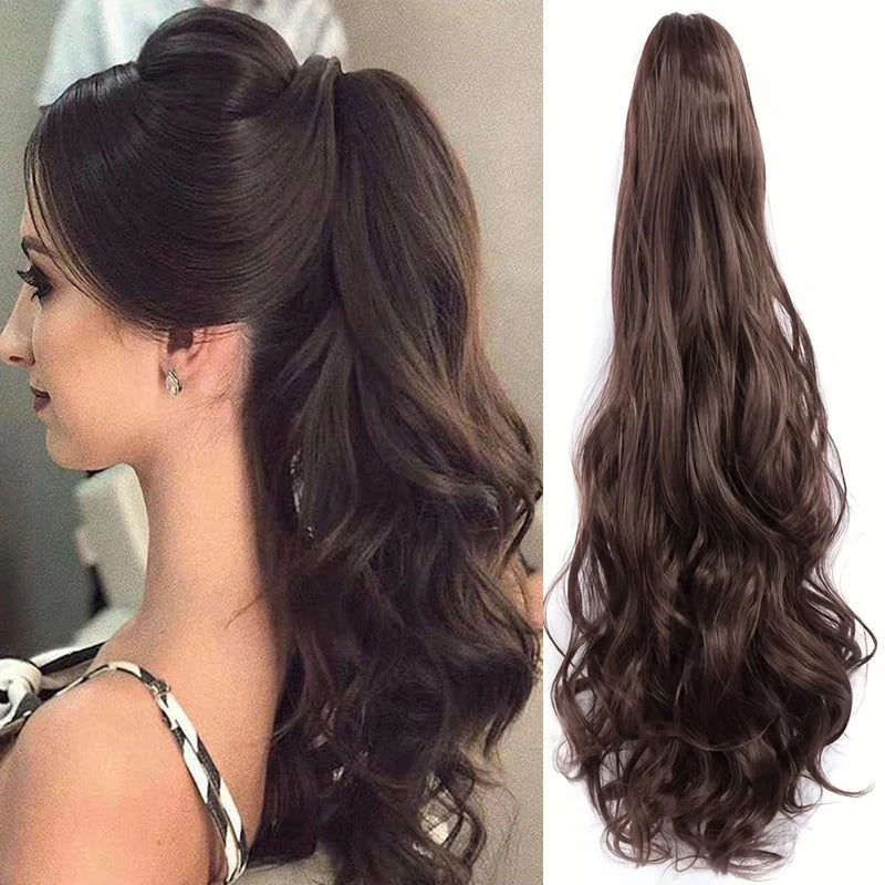 Transformeer je look met 24-inch luxe bovenste paardenstaart haarextensions - 150g pakket met krullende golvende clips en trekbare staartjes!