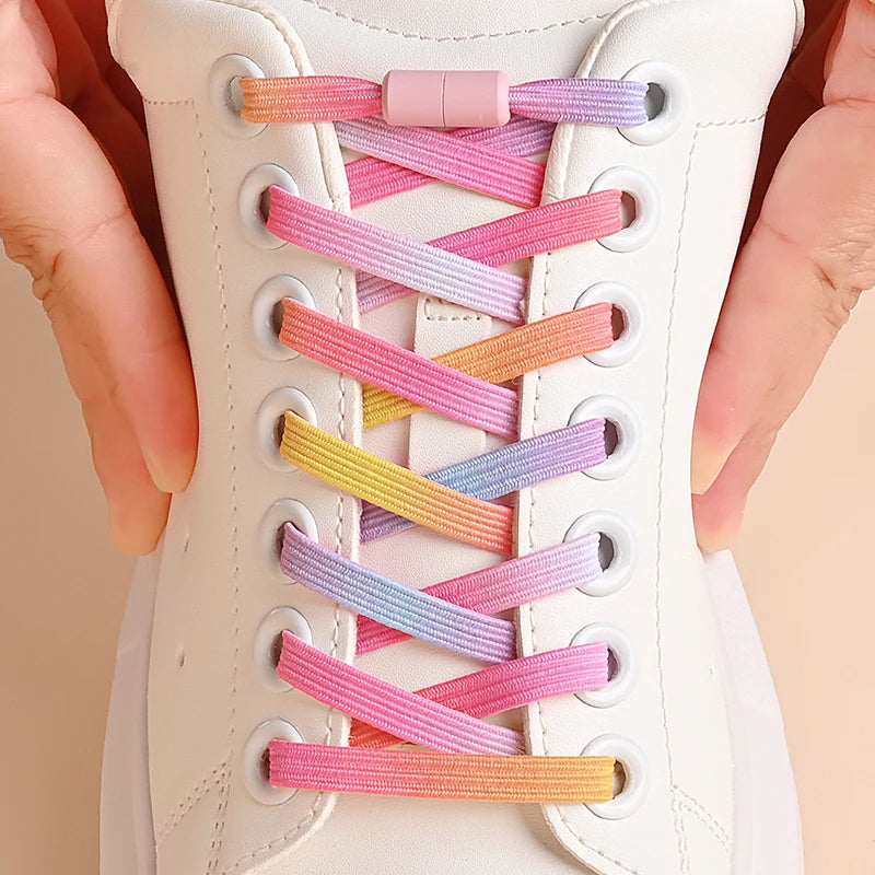 Kleurige Elastische Schoenveters zonder Knoop met Stijlvolle Gespen - Perfect voor Kinderen en Volwassenen!
