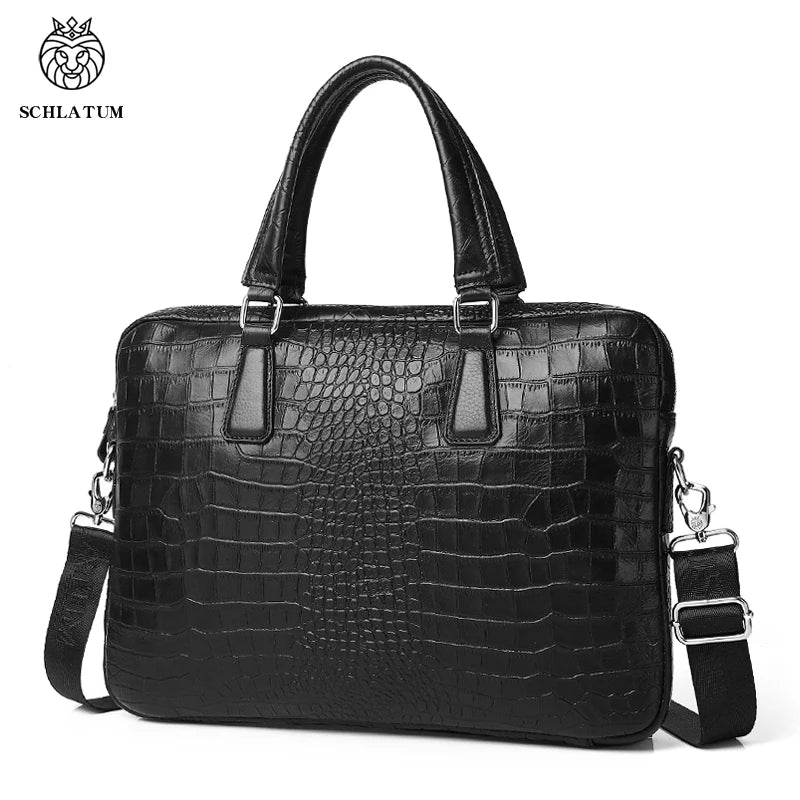 Exquise SCHLATUM Echt Leren Krokodillenprint Aktetas voor Mannen - Sofisticated 15,6 Inch Laptop Tas, Perfect voor Zaken en Luxe Reizen