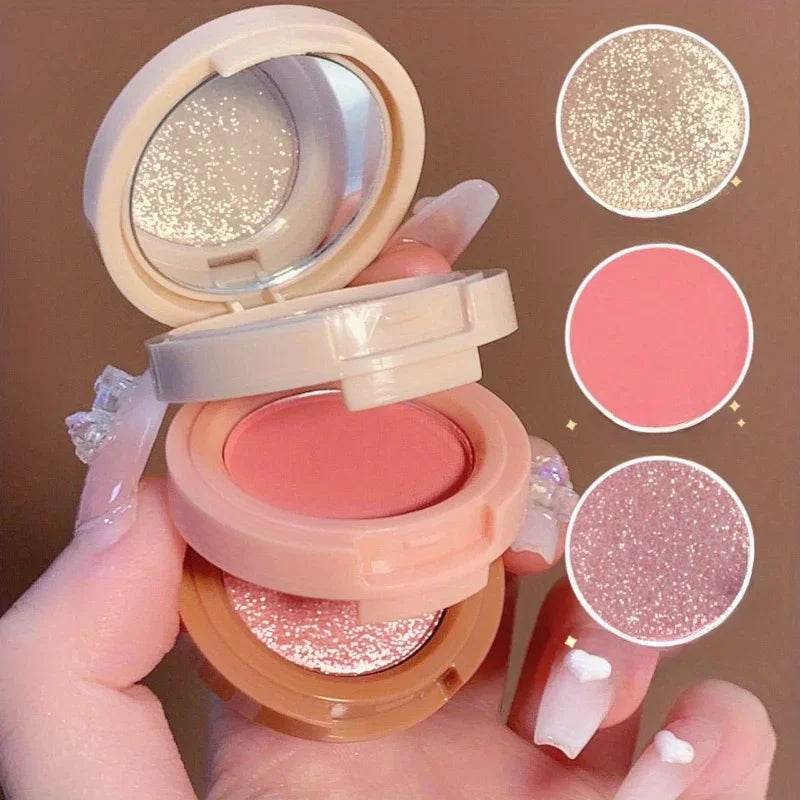 Ultimate 3-in-1 Blush Palette: Langdurige Waterdichte Matte & Shimmer Highlighter voor Perfecte Make-up