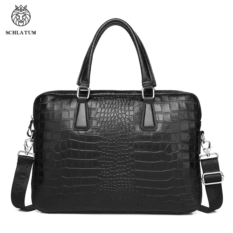 Exquise SCHLATUM Echt Leren Krokodillenprint Aktetas voor Mannen - Sofisticated 15,6 Inch Laptop Tas, Perfect voor Zaken en Luxe Reizen