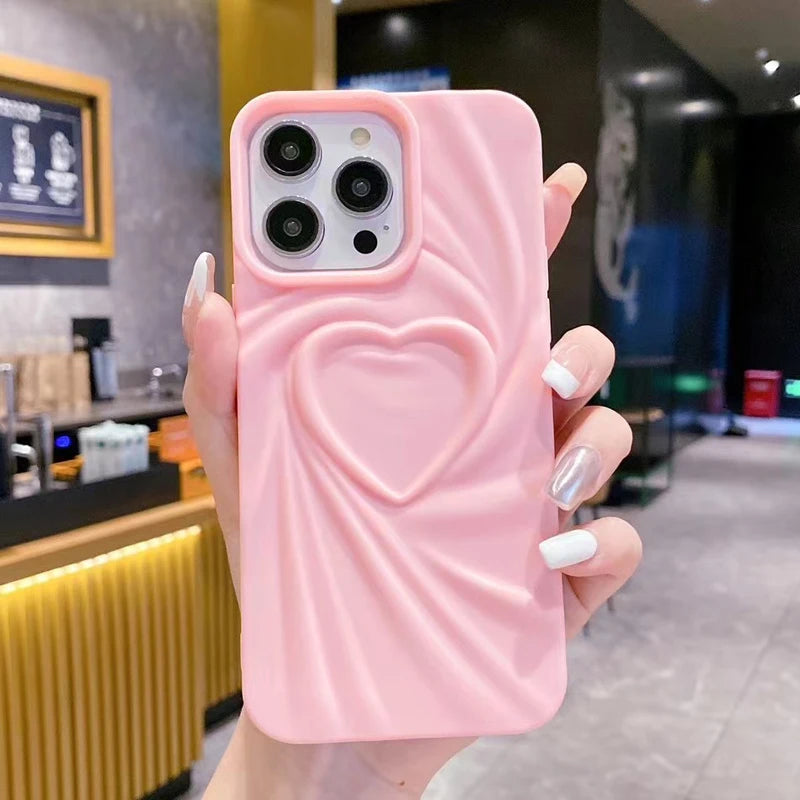 Chique 3D Hart Vouwbare Telefoonhoes voor iPhone 11, 12, 13, 14, 15 en 16 Pro Max - Zachte Matte Siliconen Volledige Bescherming