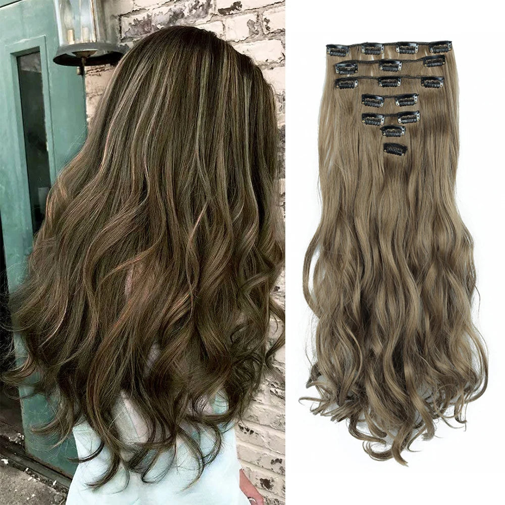 Luxe 22-Inch Krullend Golvend Clip-In Haar Extensions - 7-Delige Set voor een Volle Hoofd met Adembenemend Haar voor Vrouwen en Meisjes!