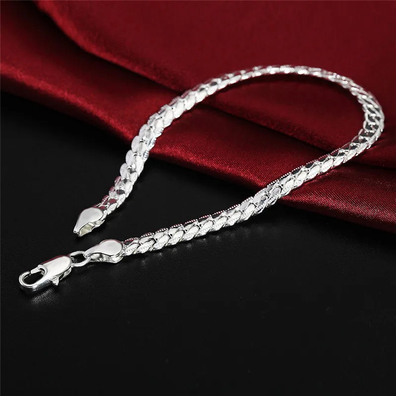 Elegante 925 Sterling Zilveren Platte Zijde Kettingarmband - 6mm, Verstelbaar 18/20cm, Met Kreeftsluiting - Perfect Huwelijks- en Verlovingscadeau voor Hem en Haar