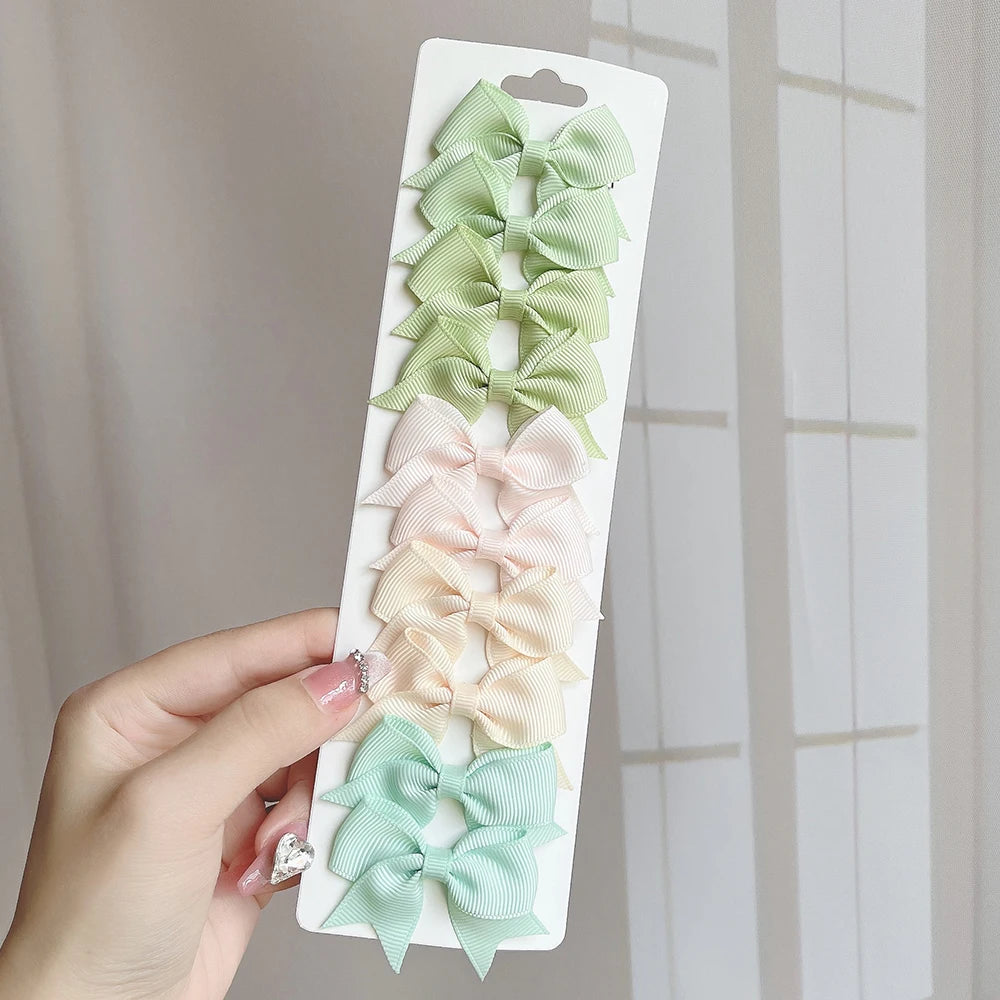 Charmante 10-delige set van 1,9'' effen kleur lint haarclips voor meisjes – Schattige handgemaakte strik mini haarspeldjes voor stijlvol haaraccessoires!