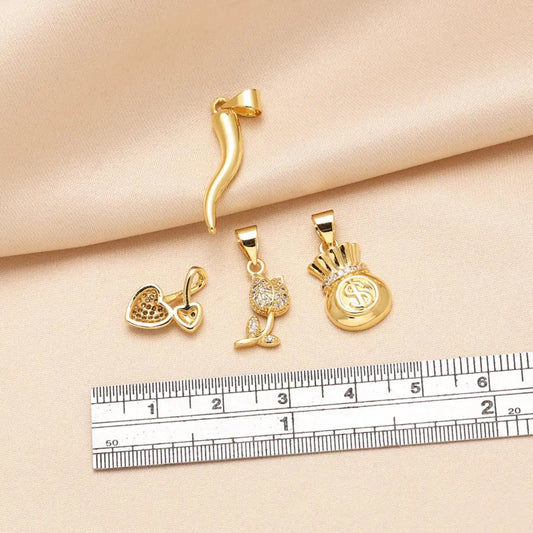 Gold Plated CZ Charms Rose Heart Money Bag Chili Pendants Copper DIY Bracelet Jewelry Making Supplies