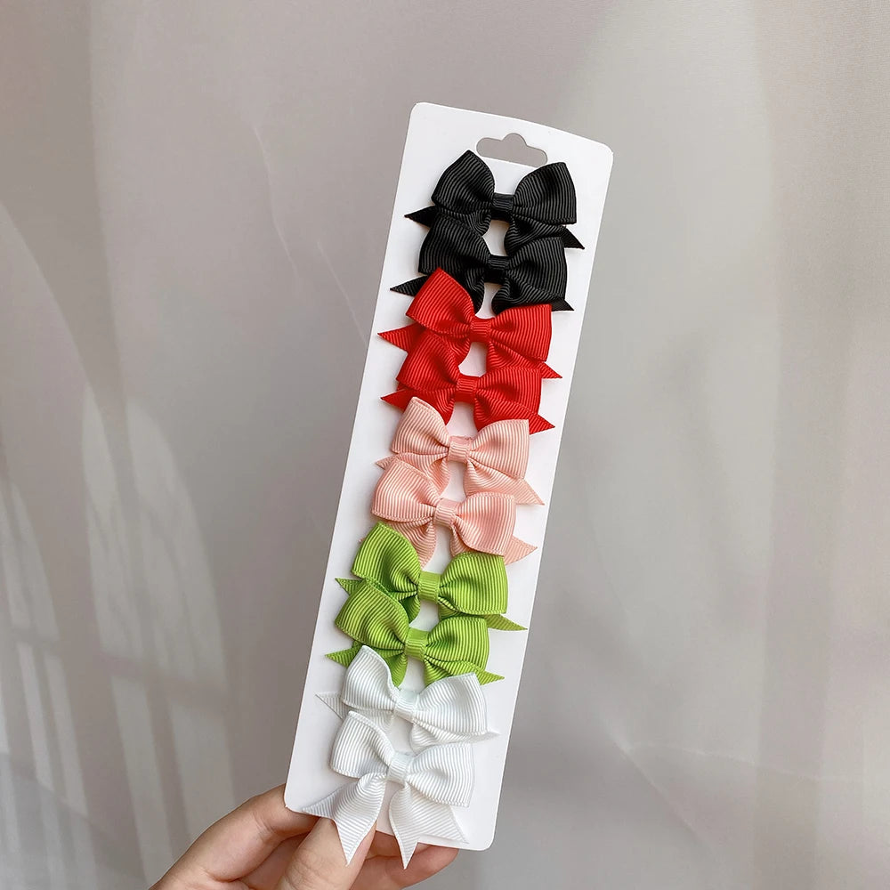 Charmante 10-delige set van 1,9'' effen kleur lint haarclips voor meisjes – Schattige handgemaakte strik mini haarspeldjes voor stijlvol haaraccessoires!