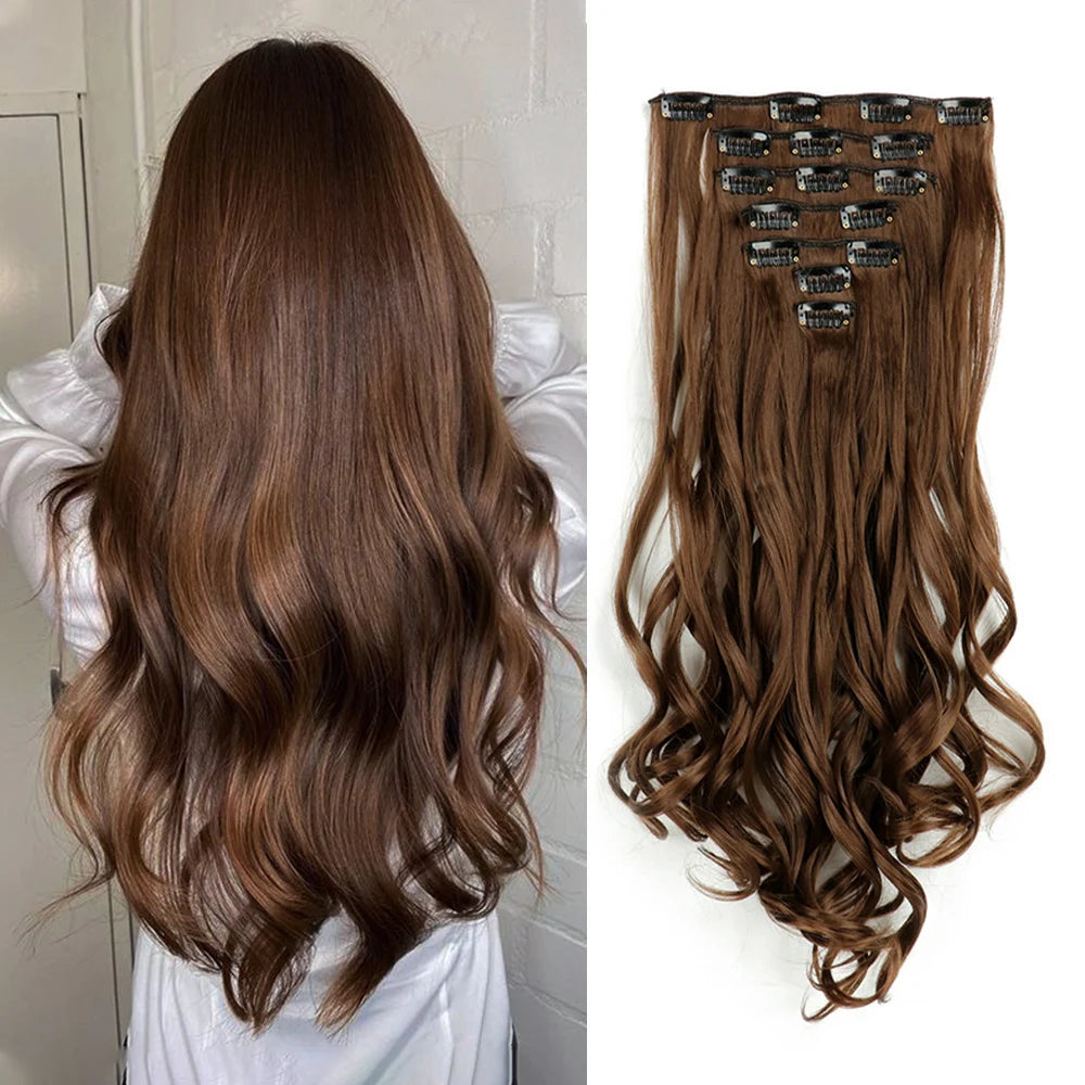 Luxe 22-Inch Krullend Golvend Clip-In Haar Extensions - 7-Delige Set voor een Volle Hoofd met Adembenemend Haar voor Vrouwen en Meisjes!