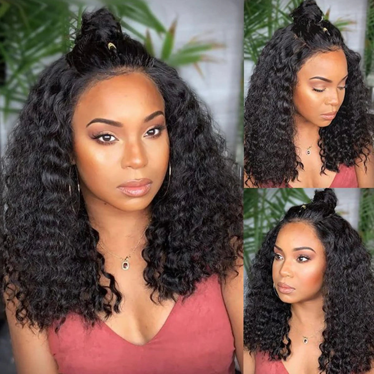 Prachtige Diepe Golf 180% Dichtheid Voor-geplukt Zijdeel Korte Bob Lace Frontal Perook - 13x4 Braziliaans Maagdelijk Menselijk Haar voor Zwarte Vrouwen