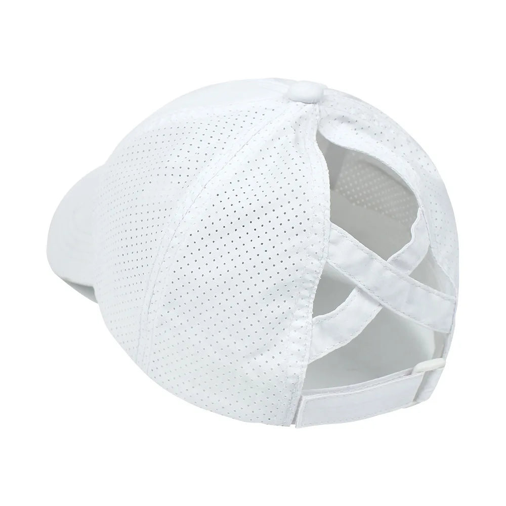 Chic Zomer Effen Baseball Cap voor Vrouwen - Stijlvolle Athleisure Cross Ponytail Hoed met Sneldrogend Gaas Visor