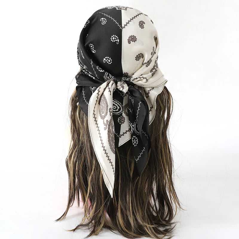 Chique 70x70cm Vrouwen Zijde Sjaal - Elegante Satijnen Vierkante Print Wrap, Veelzijdige Zakdoek, Bandana en Haaraccessoire voor de Nek