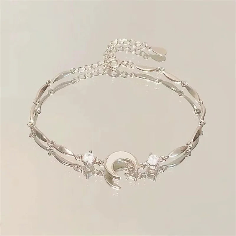 Charmante Kristallen Bloemenarmband voor Vrouwen - Y2K Zoete Meisjes' Maan Kersenbloesem Strik Zircon Luxe Sieraden Cadeau