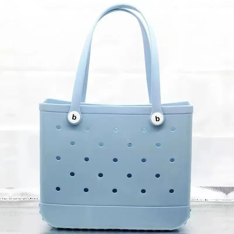 Stijlvolle Grote Eva Strandtas - Perfect voor Moeders! Veelzijdige Luiertassenopslag, Zomer Rubber Tote, en Effen Kleur Jelly Strandorganizer voor Al Je Essentiële Spullen.